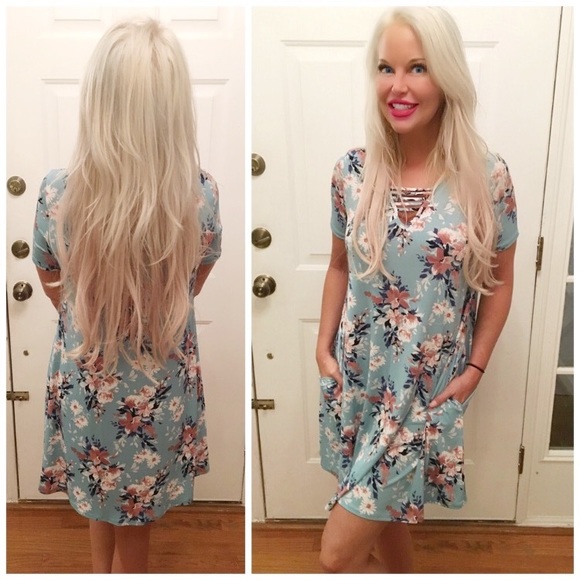 Peach Love California Dresses & Skirts - SUMMER CLEARANCE 💕Aqua lace up top pocket dress